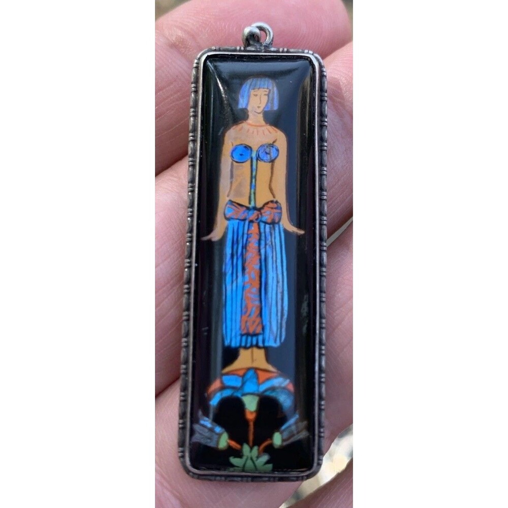 Art Deco Kingfisher Woman Sterling Silver Pendant Rare PAT. 202213 Antique